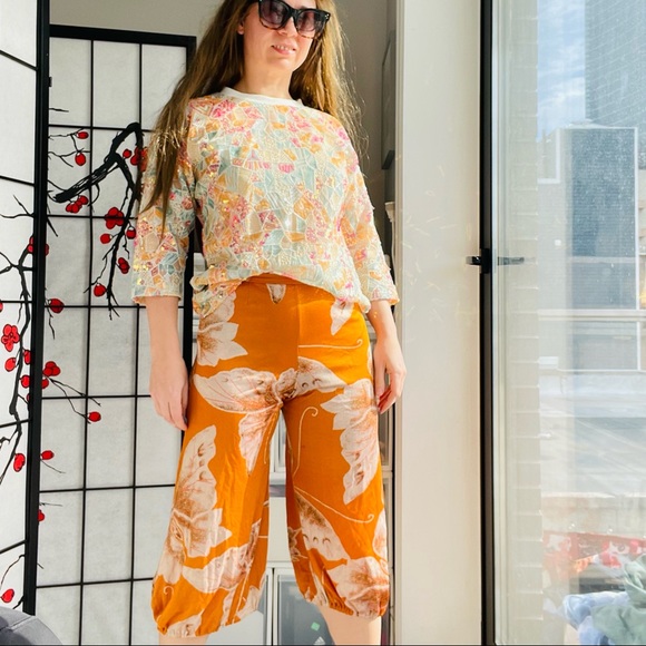 Anthropologie Pants - Anthropologie Satin Nylon Modern Italian Butterfly Pattern Floral Baloon Pant 38